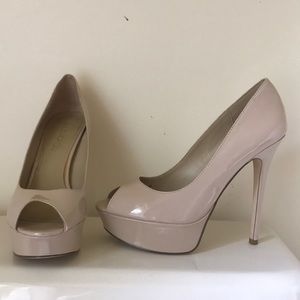 Aldo nude platform heels peep toe patent leather